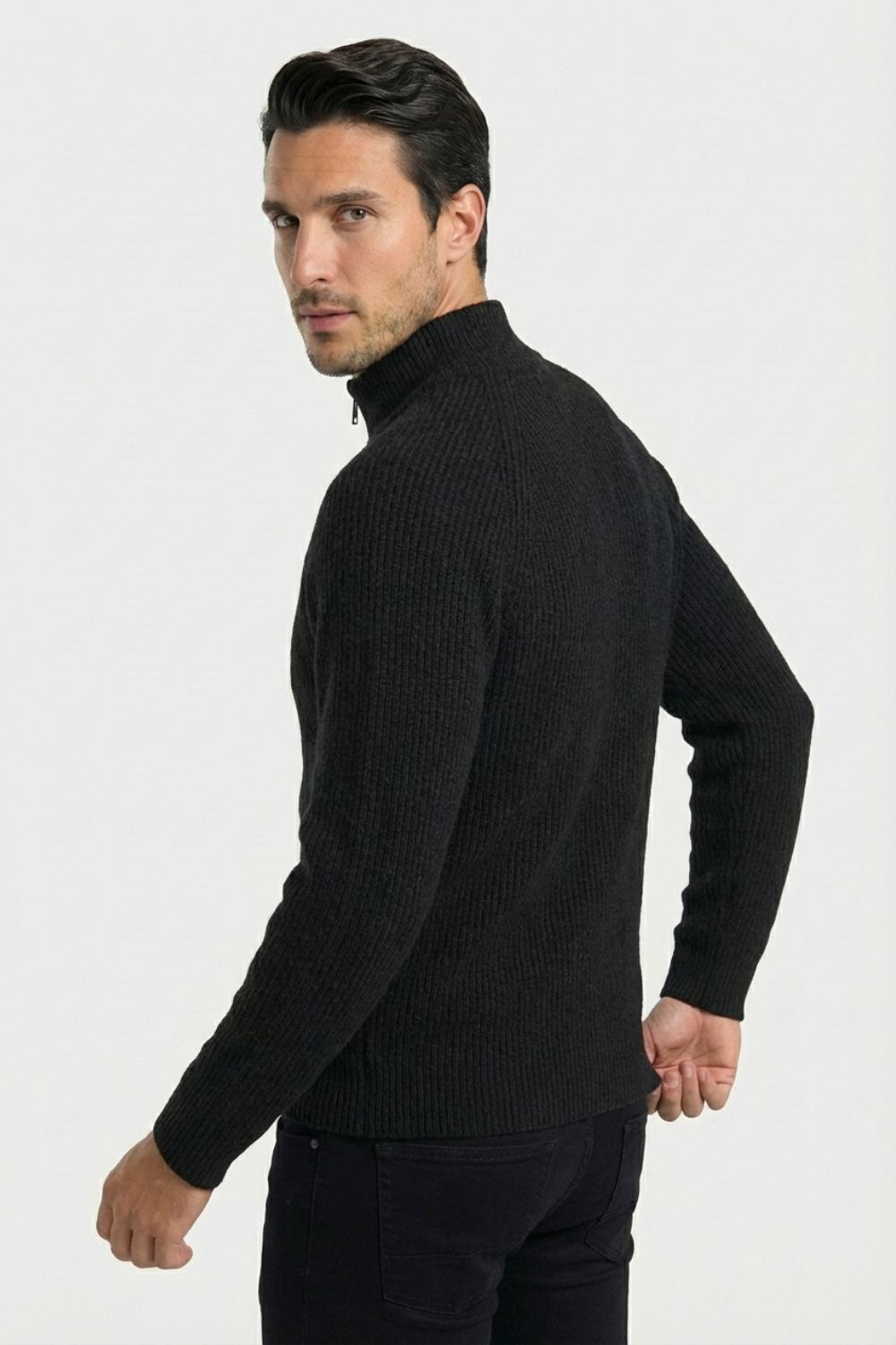 Black Zip-Up Knit Jacket